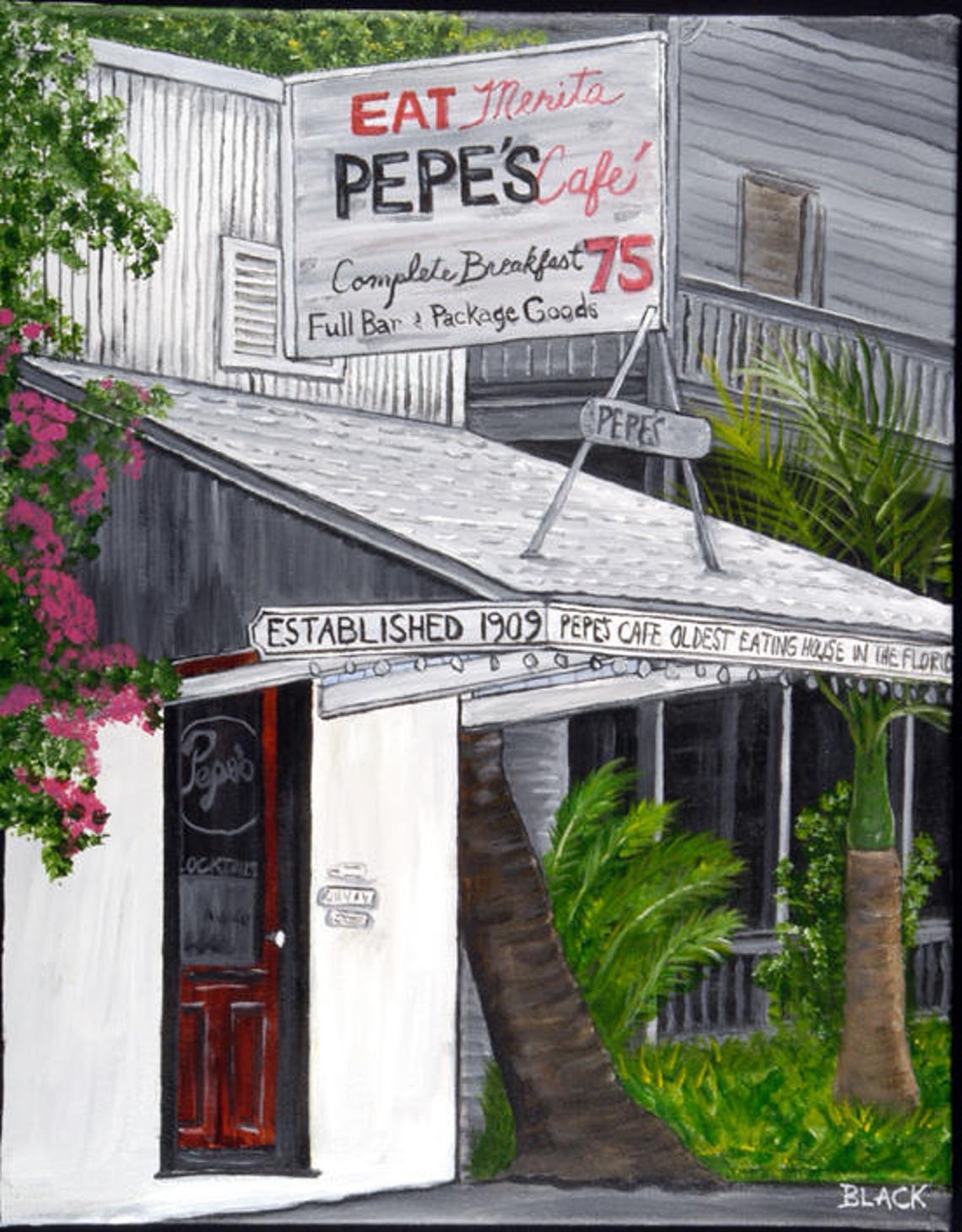 Pepe's Cafe Print in Key West FL on Caroline Street. A Etsy