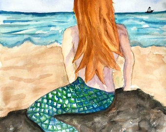 Mystic Mermaid Watercolor Painting (11x14)