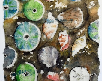 Florida Shells Watercolor Painting: Ft. Myers Beach Art, 11x14