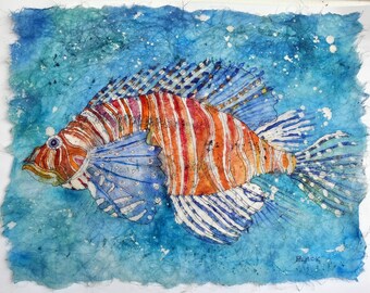 Lionfish Batik Painting: Original Watercolor Art Print