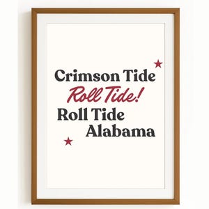 Crimson Tide Roll Tide Alabama Vintage Style Digital Download Print | Retro Bama Wall Art Poster | University of Alabama Dorm Apartment