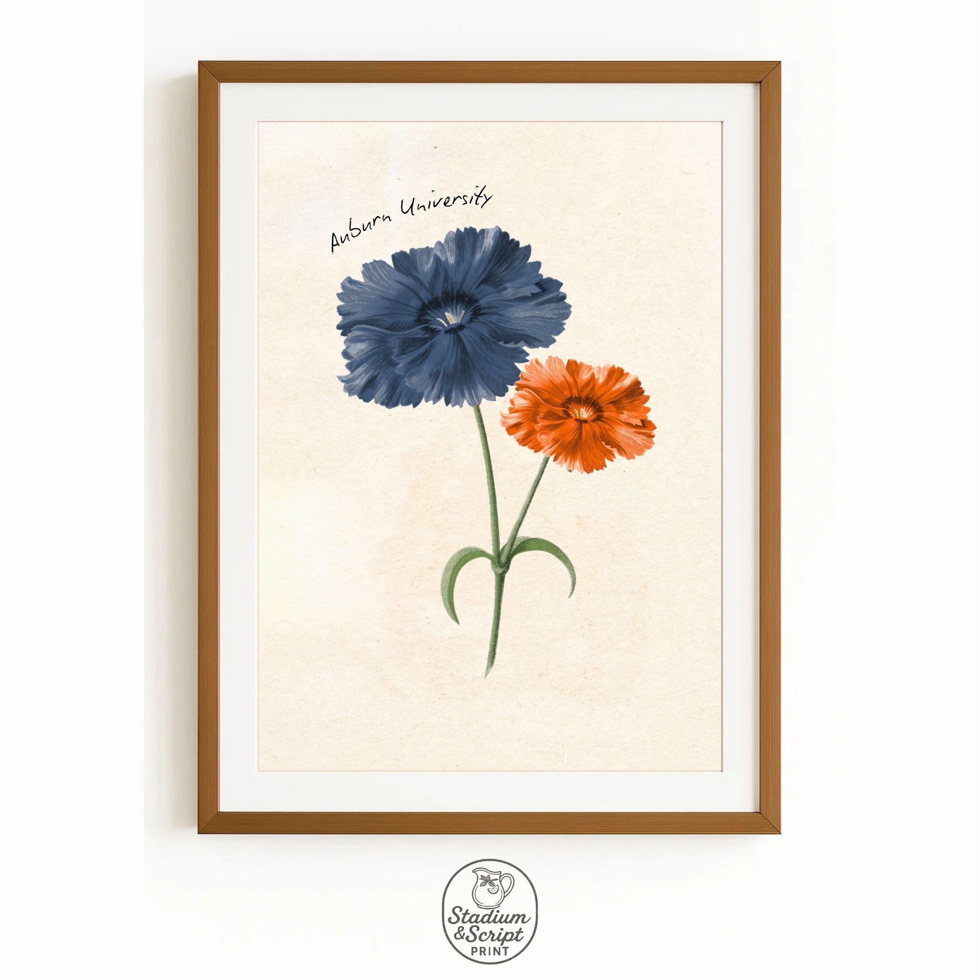 Auburn Vintage Floral Wall Art | Digital Download | Auburn University | War Eagles Dorm, House, Apartment Decor | SEC Printable Poster