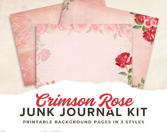 Crimson Rose Junk Journal Kit Vol. II – Afdrukbare achtergrondpagina's in 3 stijlen