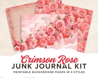 Crimson Rose Junk Journal Kit Vol. III – Afdrukbare achtergrondpagina's in 3 stijlen