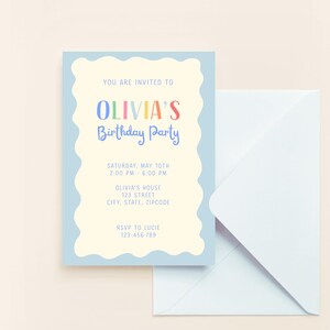 Playful Wavy Birthday Party Invitation | Editable and Printable Canva Template | Digital Download