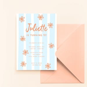 Stripes & Flowers Kids Birthday Party Invitation | Editable and Printable Canva Template | Digital Download