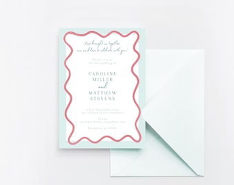 Editable Mint Wavy Wedding Invitation | Editable and Printable Canva Template | Digital Download