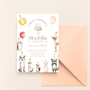 Party Animals Kids Birthday Invitation | Editable and Printable Canva Template | Digital Download