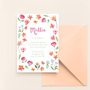 Wild Flowers Birthday Party Invitation | Editable and Printable Canva Template | Digital Download