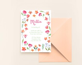 Wild Flowers Birthday Party Invitation | Editable and Printable Canva Template | Digital Download