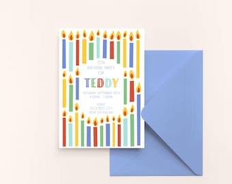 Colorful Candles Kids Birthday Party Invitation | Editable and Printable Canva Template | Digital Download