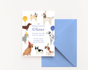 Dog Birthday Kids Party Invitation | Editable and Printable Canva Template | Digital Download