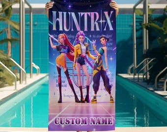 Toalla de playa de microfibra personalizada Kpop HUNTRIX Girls, toalla Demon Hunter Girls, nombre personalizado, regalo para fans del Kpop, regalo para niños, regalo de cumpleaños