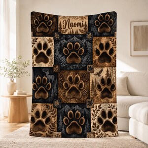 Personalized Bear Paw Blanket, Rustic Mountain and Forest Patchwork
