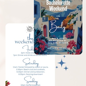 Invitación e itinerario de fin de semana de despedida de soltera &quot;Mamma Mia&quot; / Plantilla editable para despedida de soltera en una isla griega / Invitación imprimible para viaje de chicas /