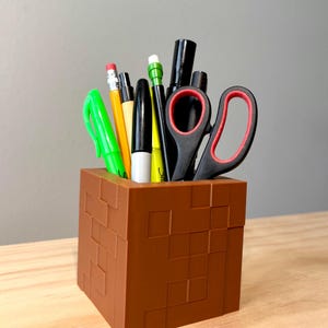 Minecraft-Inspired Pencil Holder | Desk Accessory | Minecraft-Style Pot | Great Gift | Pen Holder | Gaming | Vibrant Color | Desk Organizer