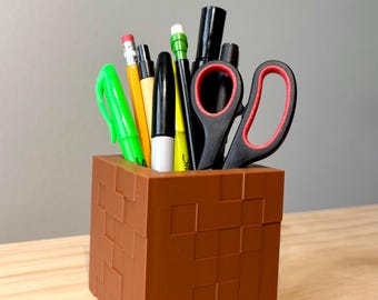 Minecraft-Inspired Pencil Holder | Desk Accessory | Minecraft-Style Pot | Great Gift | Pen Holder | Gaming | Vibrant Color | Desk Organizer