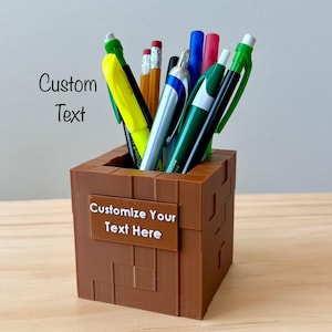 Personalized Minecraft-Inspired Pencil Holder | Customizable Options | Minecraft-Style Pot | Gaming | Desk Organizer | Add Your Own Text