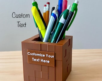 Personalized Minecraft-Inspired Pencil Holder | Customizable Options | Minecraft-Style Pot | Gaming | Desk Organizer | Add Your Own Text
