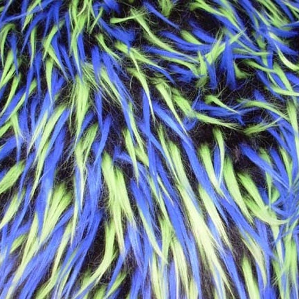 Multi Color Black Blue and Lime Faux Fur