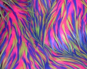 Multi Color Hot Pink Yellow and Royal Blue Faux Fur