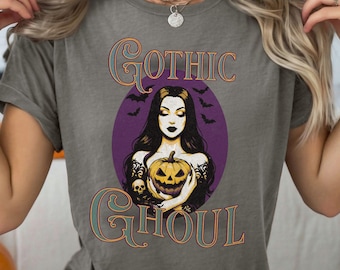 Camiseta gótica de chica vampiro: Camiseta de colores cómodos de temporada espeluznante