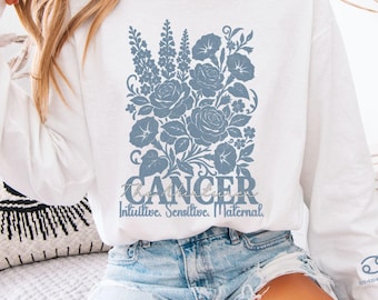 Cancer Zodiac Floral Illustration Long Sleeve Shirt | Intuitive Sensitive Maternal