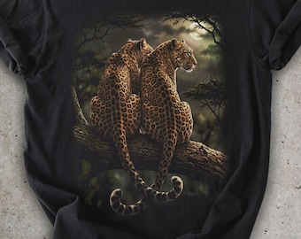 Leopard Couple Wildlife Graphic Tee, Moody Jungle Photo Real Print, Comfort Colors 1717