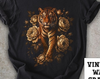 Vintage Tiger Floral Shirt, Dark Academia Big Cat Graphic Tee, Comfort Colors 1717