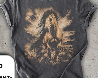 Wild Horse Western Desert Graphic Tee, Comfort Colors Garment-Dyed Unisex Shirt
