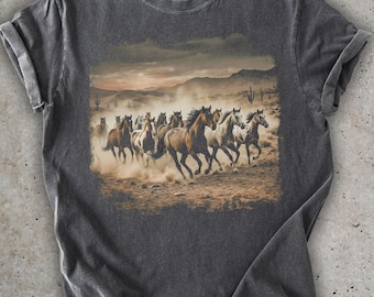 Wild Horses Running Desert Vintage Graphic Tee, Comfort Colors 1717, Western Sunset Shirt