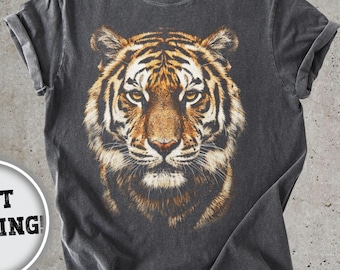 Tiger Face Shirt, Photo Real Wildlife Graphic Tee, Comfort Colors 1717