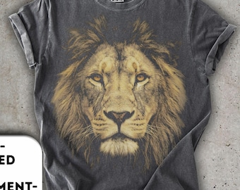 Vintage Lion Graphic Tee, Comfort Colors 1717, Photo Real Wildlife Shirt