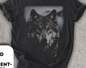 Monochrome Wolf Graphic Tee, Moody Forest Wildlife Shirt, Garment-Dyed Comfort Colors T-Shirt