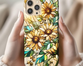 Sunflower Stained Glass iPhone Case: Floral Tough Cover, Birthday Gift