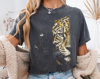 Comfort Colors 1717 Panther Leopard Split Face Graphic Tee, Vintage Big Cat Shirt
