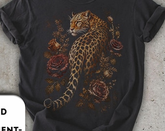 Vintage Floral Leopard Shirt, Comfort Colors 1717, Moody Big Cat Graphic Tee, RetroWildlife T-Shirt