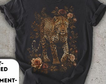 Vintage Leopard Floral Graphic Tee, Comfort Colors 1717 Wildlife Shirt