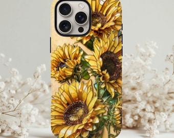 Stained Glass Sunflower Phone Case | Botanical Art Print