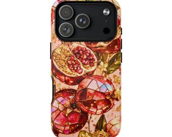 Stained Glass Effect Pomegranate Pattern Phone Case | Magnetic Tough Case