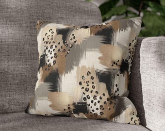 Neutral Leopard Brushstroke Pillowcase | Square Throw Pillowcase