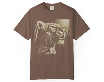 Leopard Portrait Shirt, Vintage Wildlife Graphic Tee, Comfort Colors 1717, Sunlit Big Cat Tee