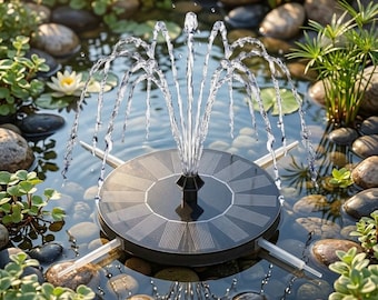 Solar Powered Floating Fountain, 1.4W Water Pump with 8 Nozzles, Garden Pond Decor