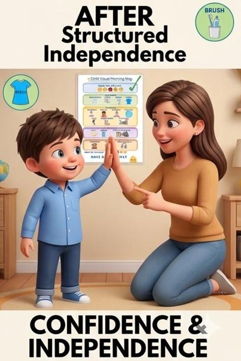 Autism Morning Routine Printable Visual Schedule + Parent Checklist for ...