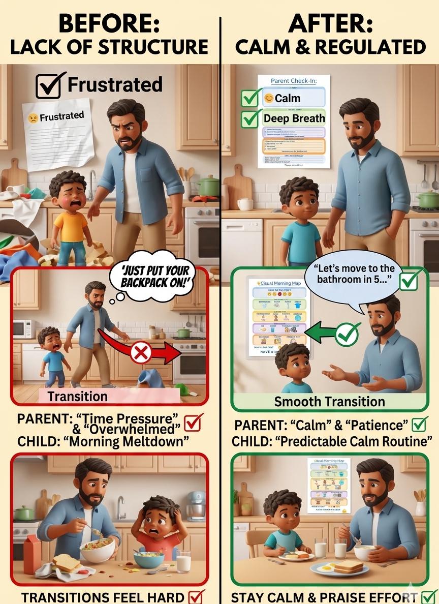 Autism Morning Routine Printable Visual Schedule + Parent Checklist for ...