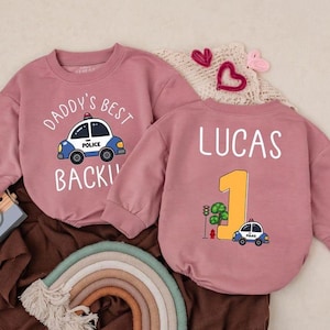 Personalized Police Baby Romper – Daddy’s Best Backup, Police Car Baby Clothes, Custom Law Enforcement Gift, First Birthday Outfit
