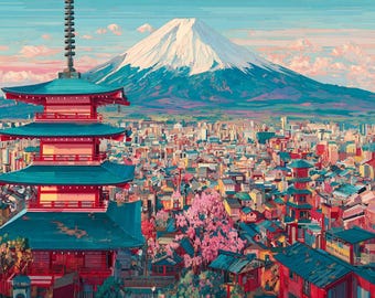 Tokyo Skyline Digital Print – Minimalist Cityscape Wall Art, Tokyo Tower & Mount Fuji, Printable Download