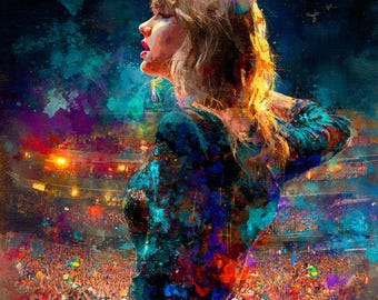 Taylor Swift Stadium Painting Printable – Music Concert Portrait Digital Download, Swiftie Fan Art
