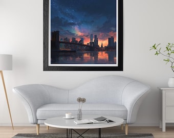 NYC Skyline Night Print – Brooklyn Bridge, Cityscape Wall Art (Digital Download)
