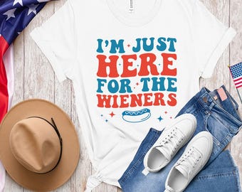 Just Here For The Wieners Shirt, Funny 4th of July Tee, Retro Hot Dog BBQ Shirt, Independence Day T-Shirt, Vintage Shirt,Trendy Summer Shirt